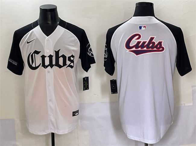 Mens Chicago Cubs Team Big Logo White Black Gothic North Side Edition Vapor Premier Limited Stitched Baseball Jersey
