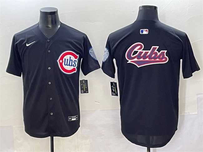 Mens Chicago Cubs Team Big Logo Black Limited Stitched Baseball Jersey