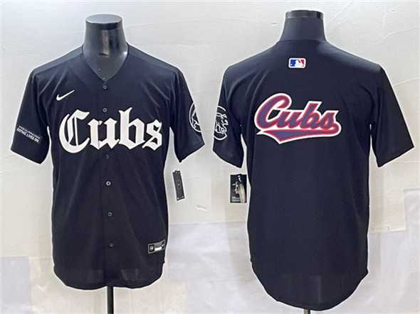Mens Chicago Cubs Team Big Logo Black Gothic North Side Edition Vapor Premier Limited Stitched Baseball Jersey