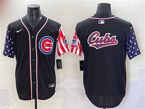 Mens Chicago Cubs Team Big Logo Black 2025 Independence Day Vapor Premier Limited Stitched Baseball Jersey