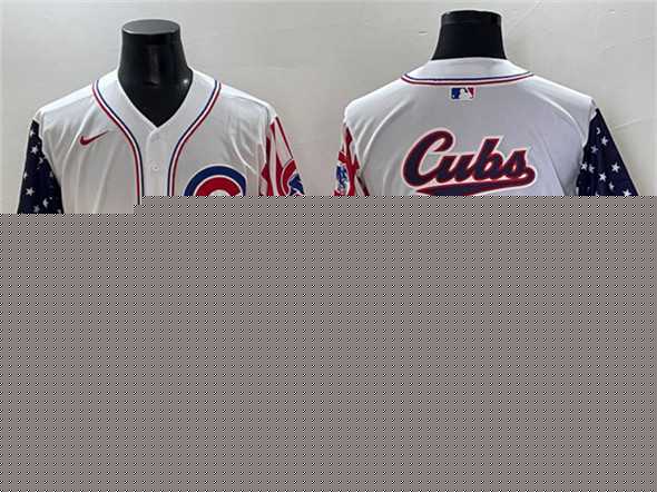 Mens Chicago Cubs Team Big Logo White 2025 Independence Day Vapor Premier Limited Stitched Baseball Jersey