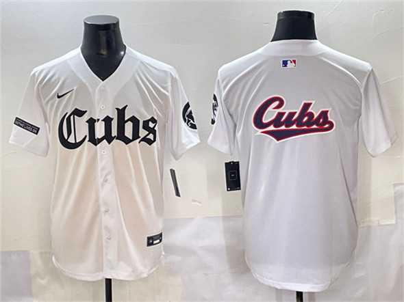 Mens Chicago Cubs Team Big Logo White Gothic North Side Edition Vapor Premier Limited Stitched Baseball Jersey