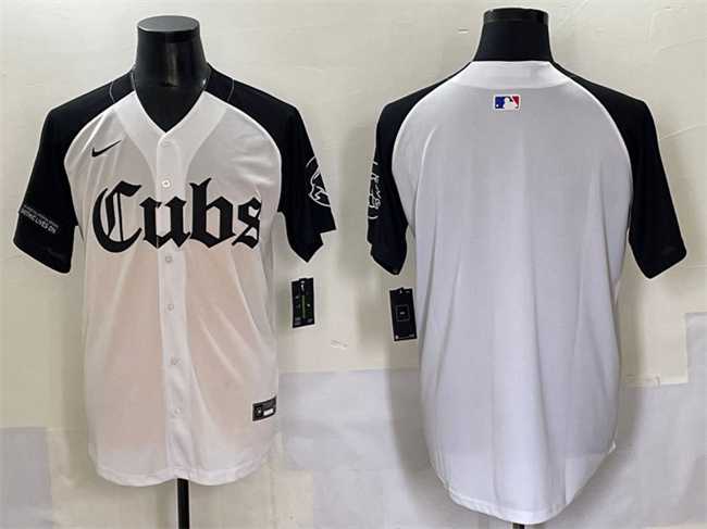 Mens Chicago Cubs Blank White Black Gothic North Side Edition Vapor Premier Limited Stitched Baseball Jersey