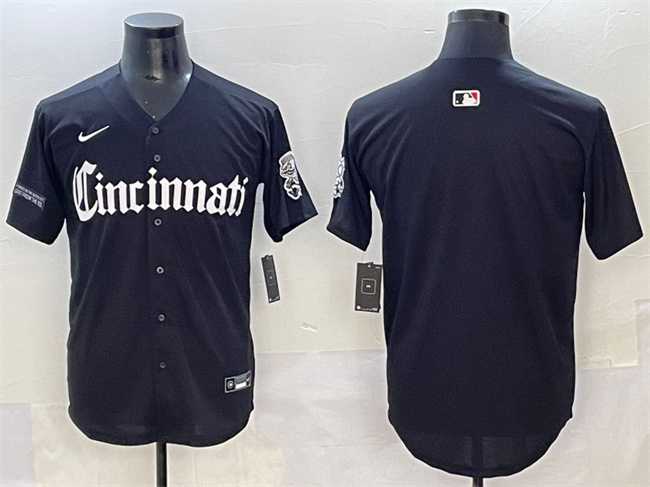 Mens Cincinnati Reds Blank Black Gothic Queen City Edition Vapor Premier Limited Stitched Baseball Jersey