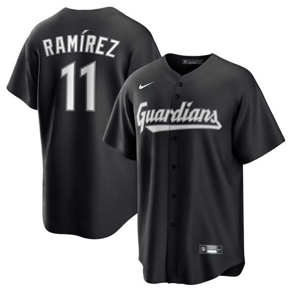 Mens Cleveland Guardians #11 Jose Ramirez Black Lights Out Limited Stitched Baseball Jersey Dzhi