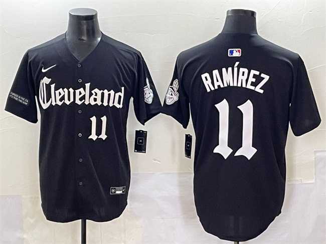 Mens Cleveland Guardians #11 Jose Ramirez Black Gothic Vapor Premier Limited Stitched Baseball Jersey