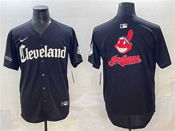 Mens Cleveland Guardians Team Big Logo Black Gothic Vapor Premier Limited Stitched Baseball Jersey
