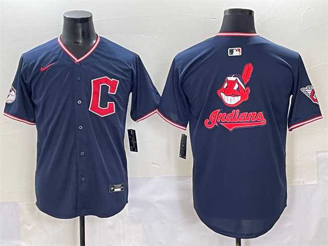 Mens Cleveland Guardians Team Big Logo Navy 2025 Alternate Limited Stitched Baseball Jersey