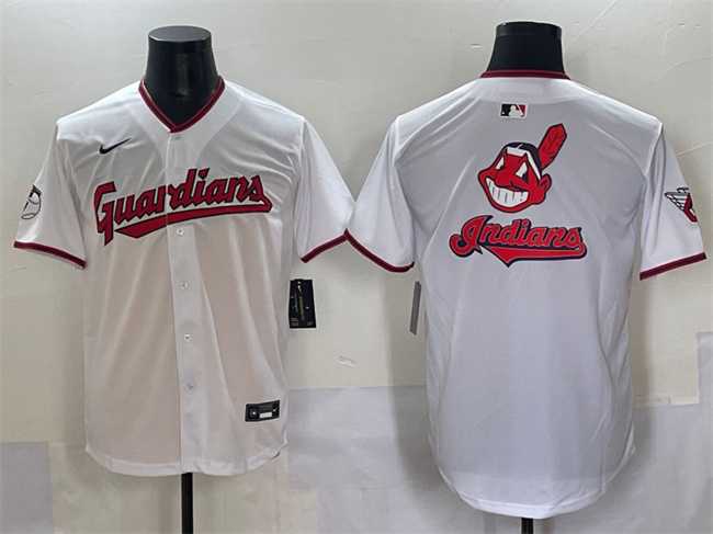 Mens Cleveland Guardians Team Big Logo White Home Limited Stitched Baseball Jersey