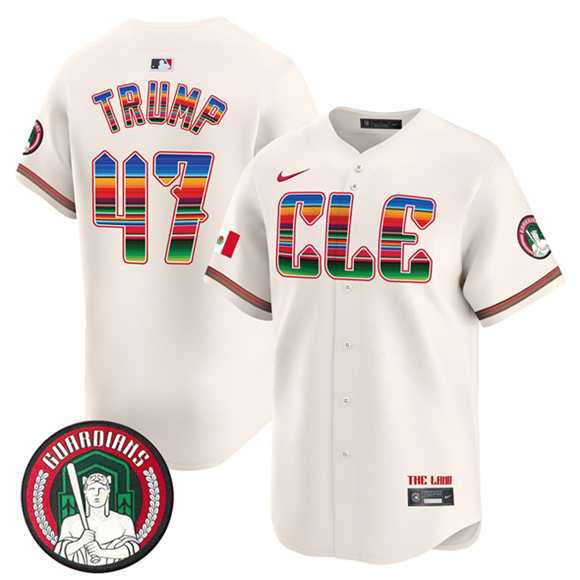 Mens Cleveland Guardians #47 Donald Trump Cream Mexico Vapor Premier Limited Stitched Baseball Jersey Dzhi