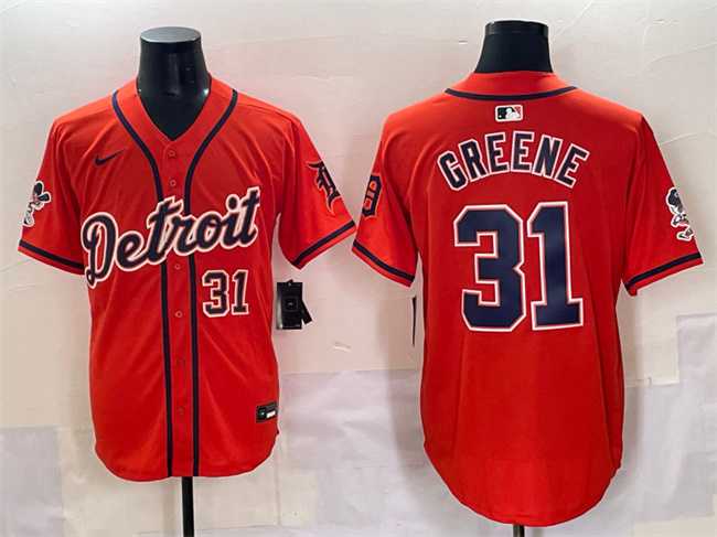 Mens Detroit Tigers #31 Riley Greene Orange With Patch Vapor Premier Limited Stitched Baseball Jersey