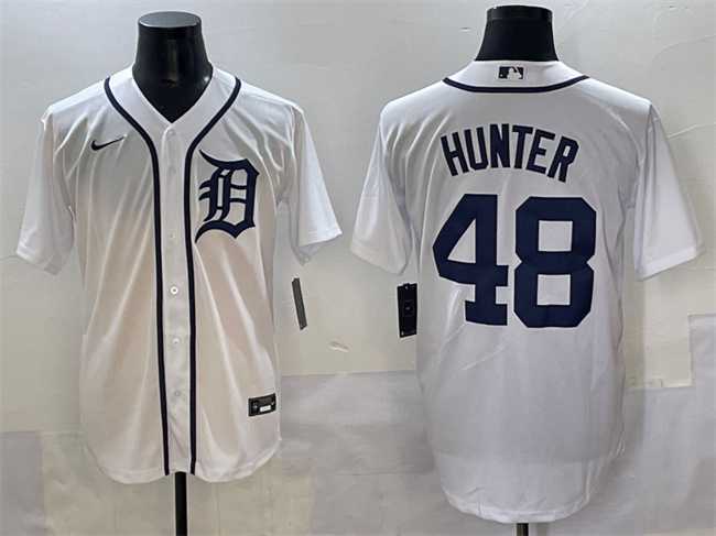 Mens Detroit Tigers #48 Brant Hurter White Cool Base Stitched Baseball Jersey