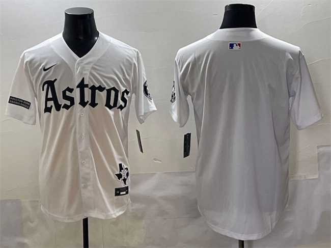 Mens Houston Astros Blank White Gothic Houston Born Barrio Raised Limited Stitched Baseball Jersey