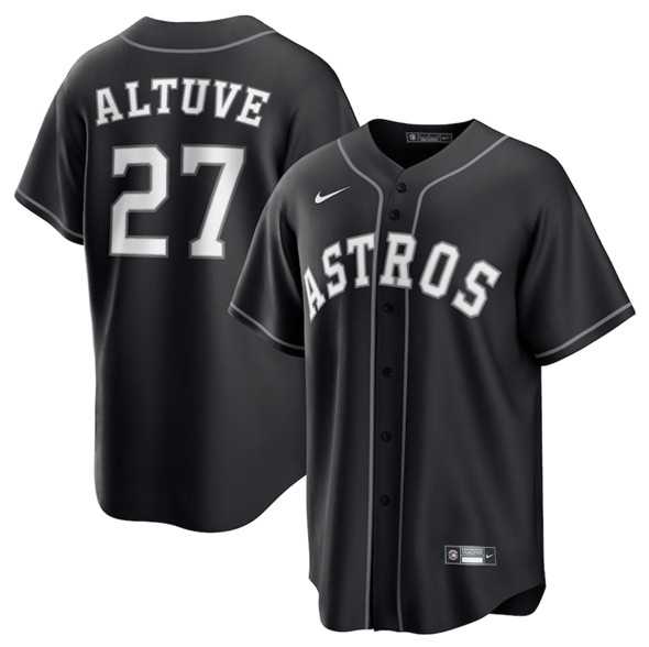 Mens Houston Astros #27 Jose Altuve Black Lights Out Limited Stitched Baseball Jersey Dzhi
