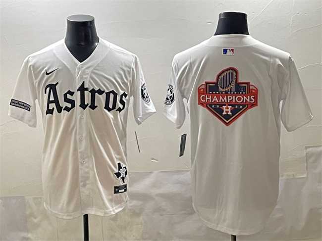 Mens Houston Astros Team Big Logo White Gothic Houston Born Barrio Raised Limited Stitched Baseball Jersey