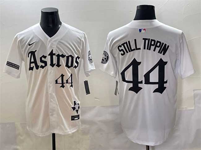 Mens Houston Astros #44 Still Tippin White Gothic Houston Born Barrio Raised Limited Stitched Baseball Jersey