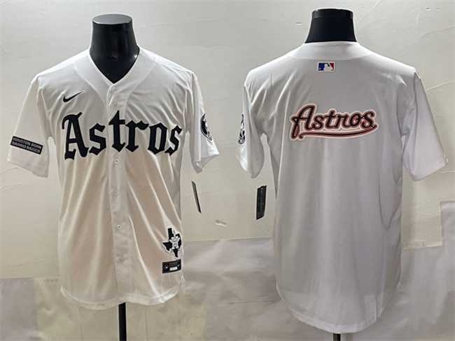 Mens Houston Astros Team Big Logo White Gothic Houston Born Barrio Raised Limited Stitched Baseball Jersey