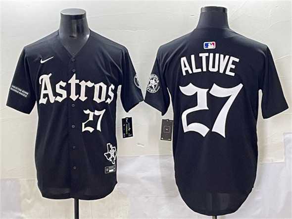 Mens Houston Astros #27 Jose Altuve Black Gothic Houston Born Barrio Raised Limited Stitched Baseball Jersey