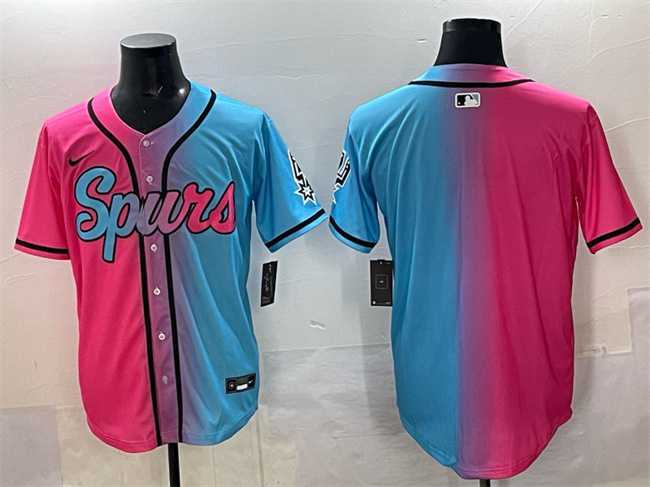Mens San Antonio Spurs Blank Pink Blue Limited Stitched Baseball Jersey