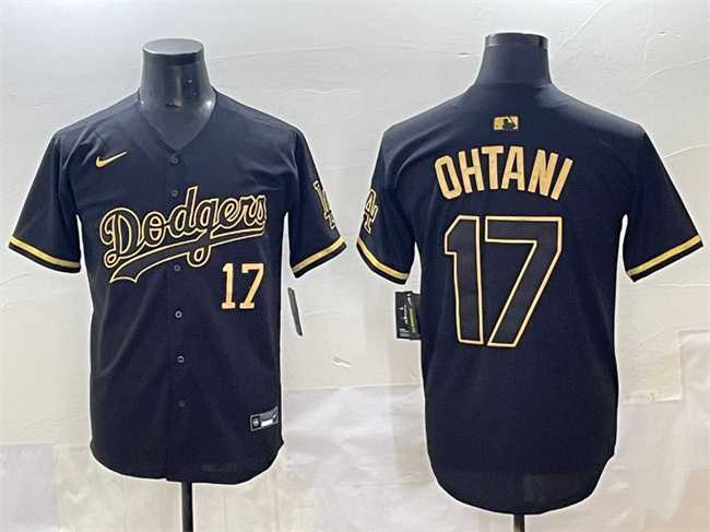 Mens Los Angeles Dodgers #17 Shohei Ohtani Black Gold Limited Stitched Jersey