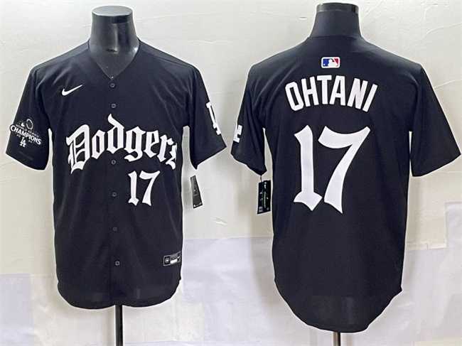 Mens Los Angeles Dodgers #17 Shohei Ohtani Black 2025 LA Gothic Style With 2024 World Series Champions Patch Vapor Premier Limited Stitched Baseball Jersey