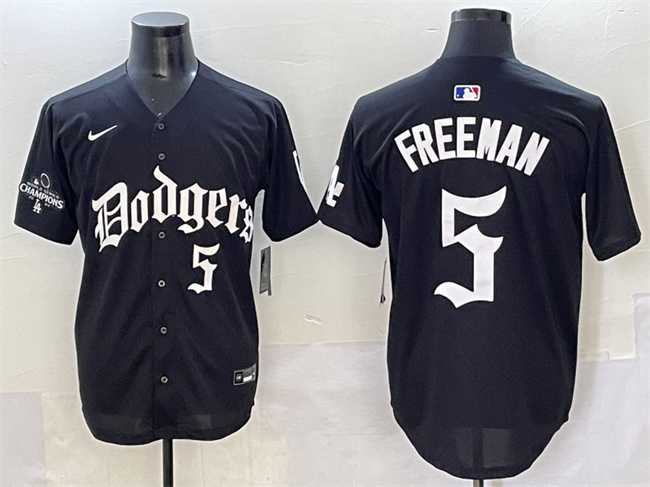 Mens Los Angeles Dodgers #5 Freddie Freeman Black 2025 LA Gothic Style With 2024 World Series Champions Patch Vapor Premier Limited Stitched Baseball Jersey
