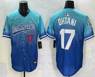 Mens Los Angeles Dodgers #17 Shohei Ohtani Blue 2025 City Connect Limited Stitched Jersey