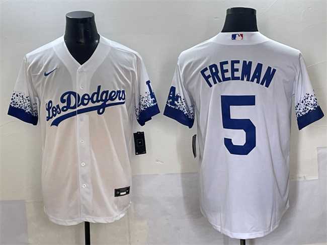 Mens Los Angeles Dodgers #5 Freddie Freeman White City Connect Cool Base Stitched Jersey