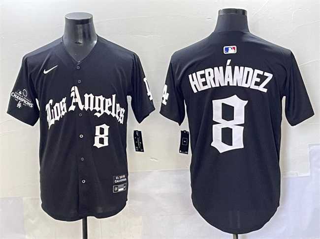 Mens Los Angeles Dodgers #8 Enrique Hernandez Black Mexico 2025 LA Gothic Style With 2024 World Series Champions Patch Vapor Premier Limited Stitched Baseball Jersey