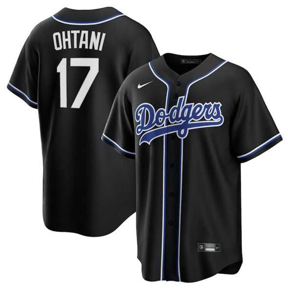 Mens Los Angeles Dodgers #17 Shohei Ohtani Black Lights Out Limited Stitched Baseball Jersey Dzhi