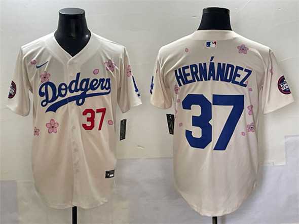 Mens Los Angeles Dodgers #37 Teoscar Hernandez Cream 2025 Tokyo Series Limited Stitched Baseball Jersey