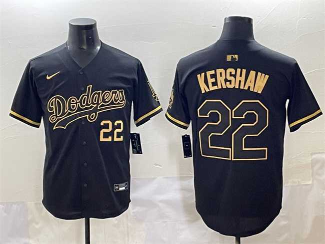Mens Los Angeles Dodgers #22 Clayton Kershaw Black Gold Limited Stitched Jersey