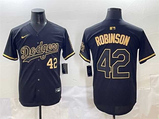 Mens Los Angeles Dodgers #42 Jackie Robinson Black Gold Limited Stitched Jersey