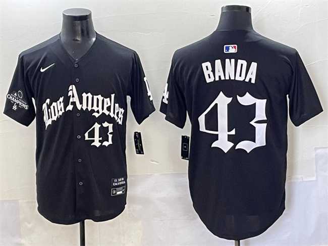 Mens Los Angeles Dodgers #43 Anthony Banda Black Mexico 2025 LA Gothic Style With 2024 World Series Champions Patch Vapor Premier Limited Stitched Baseball Jersey
