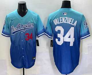 Mens Los Angeles Dodgers #34 Fernando Valenzuela Blue 2025 City Connect Limited Stitched Jersey
