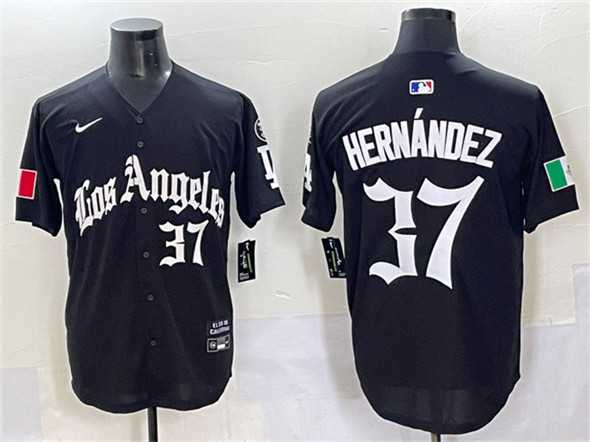 Mens Los Angeles Dodgers #37 Teoscar Hernandez Black 2025 LA Gothic Style With Fernando Patch Vapor Premier Limited Stitched Baseball Jersey