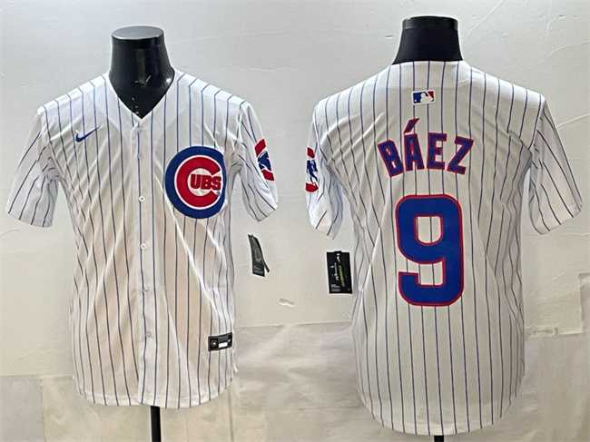 Mens Chicago Cubs #9 Javier Baez White Home Limited Stitched Jersey