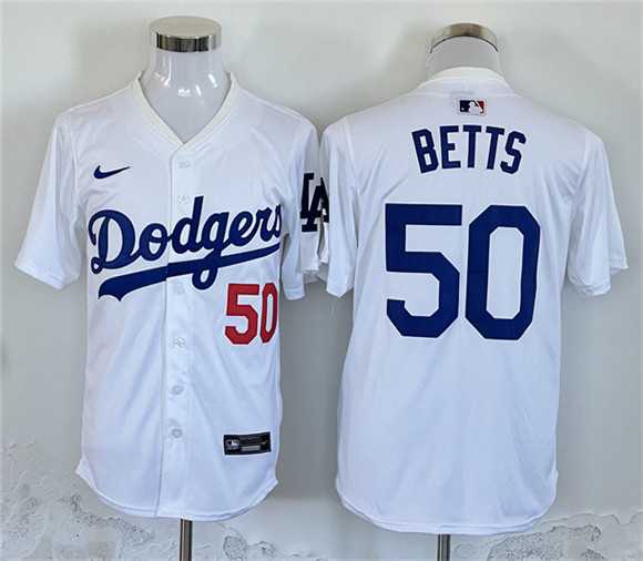 Mens Los Angeles Dodgers #50 Mookie Betts White Home Limited Stitched Jersey