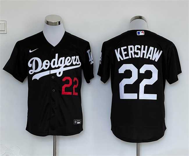Mens Los Angeles Dodgers #22 Clayton Kershaw Black Cool Base Stitched Jersey