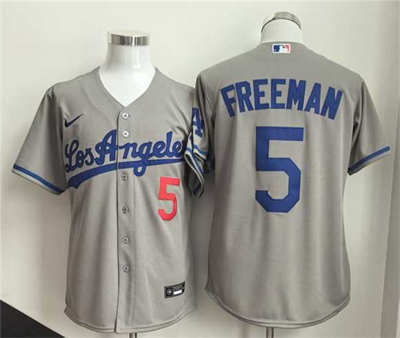 Mens Los Angeles Dodgers #5 Freddie Freeman Gray Cool Base Stitched Jersey