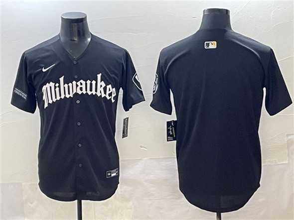 Mens Milwaukee Brewers Blank Black Gothic 414 Shadows Edition Vapor Premier Limited Stitched Jersey