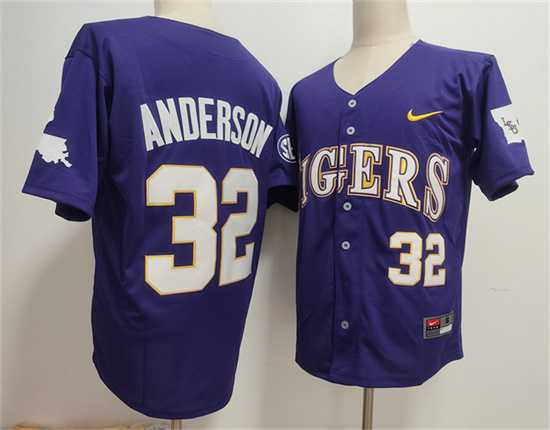 Mens LSU Tigers #32 Kade Anderson Purple 2025 Stitched Baseball Jersey