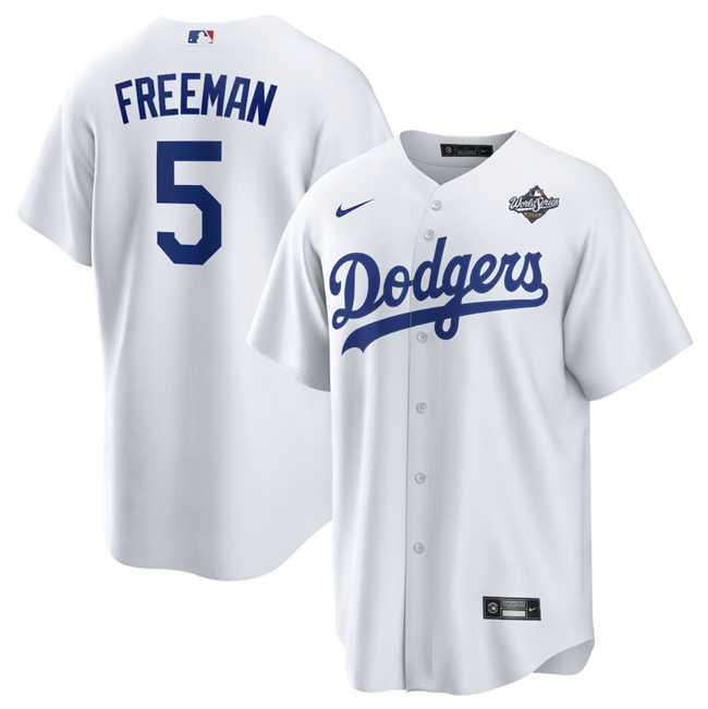 Mens Los Angeles Dodgers #5 Freddie Freeman White 2025 World Series Home Cool Base Stitched Jersey Dzhi