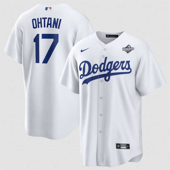 Mens Los Angeles Dodgers #17 Shohei Ohtani White 2025 World Series Home Cool Base Stitched Jersey Dzhi