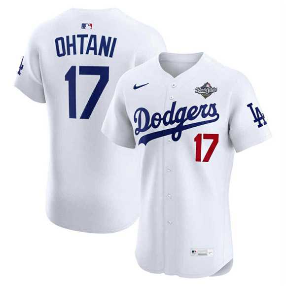 Mens Los Angeles Dodgers #17 Shohei Ohtani White 2025 World Series Cool  Base Sttiched Jersey Dzhi