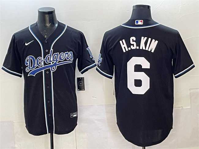 Mens Los Angeles Dodgers #6 H.S.Kim Black Cool Base Stitched Jersey
