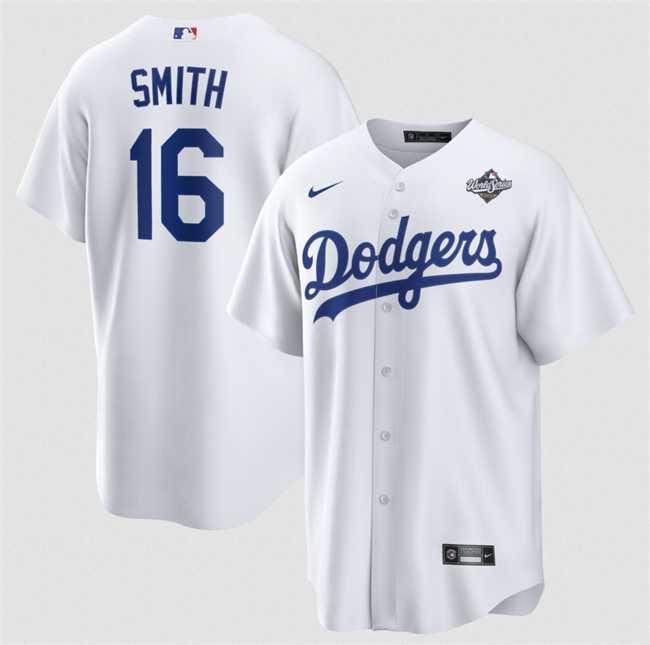 Mens Los Angeles Dodgers #16 Will Smith White 2025 World Series Home Cool Base Stitched Jersey Dzhi