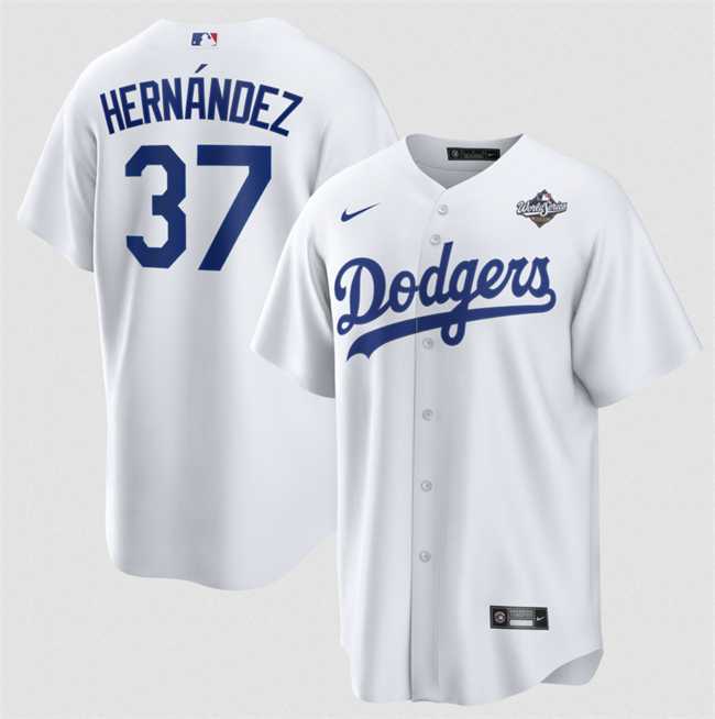 Mens Los Angeles Dodgers #37 Teoscar Hernandez White 2025 World Series Home Cool Base Stitched Jersey Dzhi