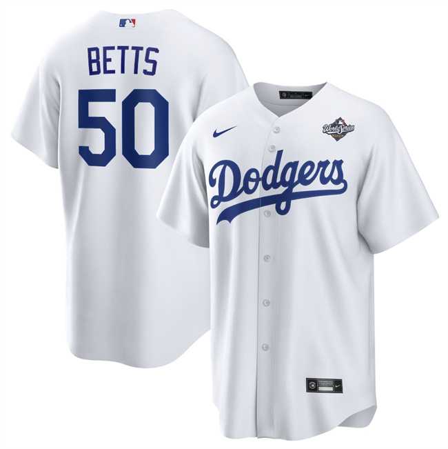 Mens Los Angeles Dodgers #50 Mookie Betts White 2025 World Series Home Cool Base Stitched Jersey Dzhi
