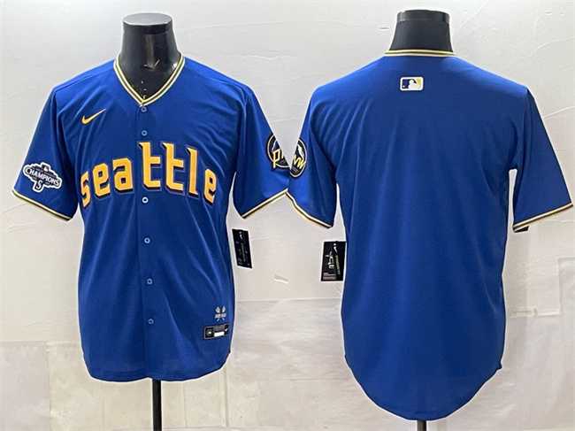 Mens Seattle Mariners Blank Royal With 2025 AL West Division Champions Patch City Connect Limited Stitched Jersey